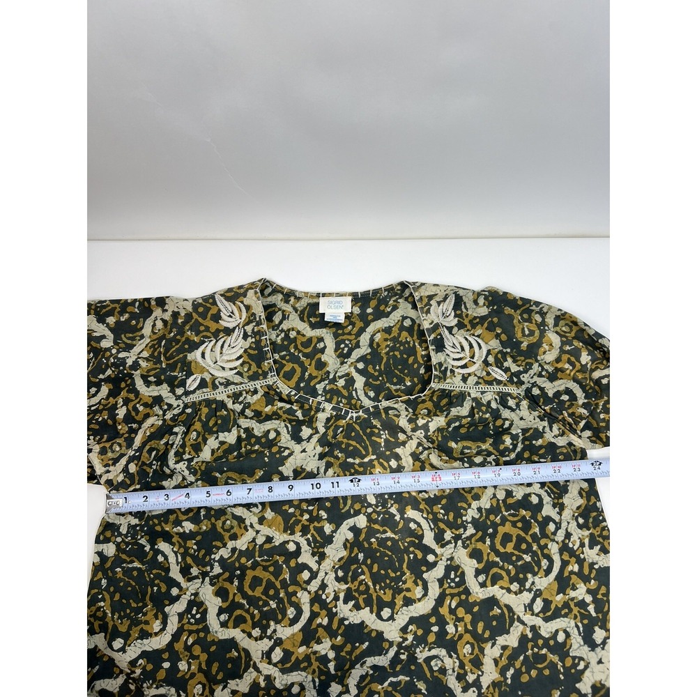 Sigrid Olsen Top Women's Sz M Green/Beige Print Hi Low Hem Embroidered - Picture 7 of 9